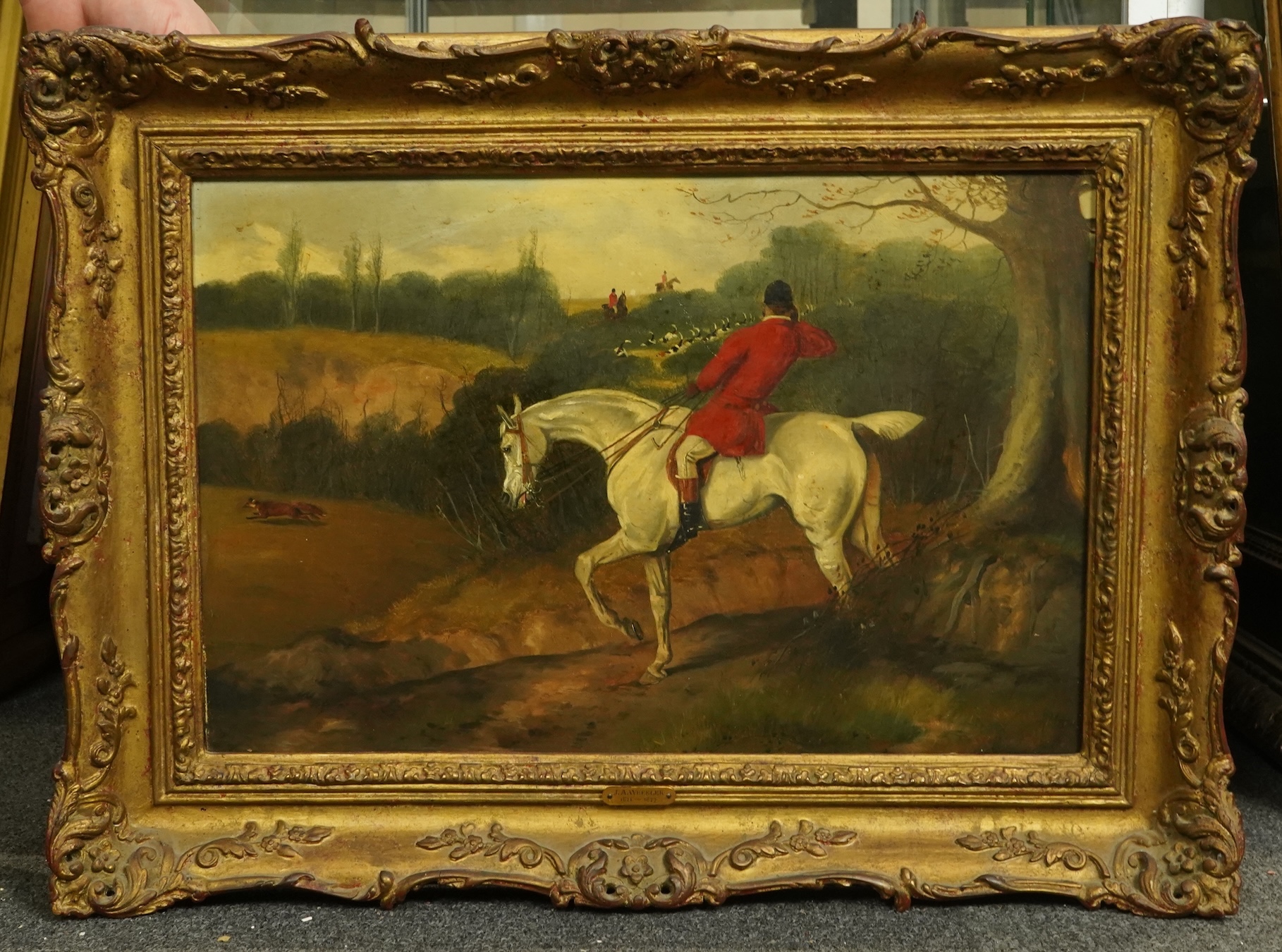 John Alfred Wheeler (English, 1821-1877), Hunting scene, oil on canvas, 30 x 45cm